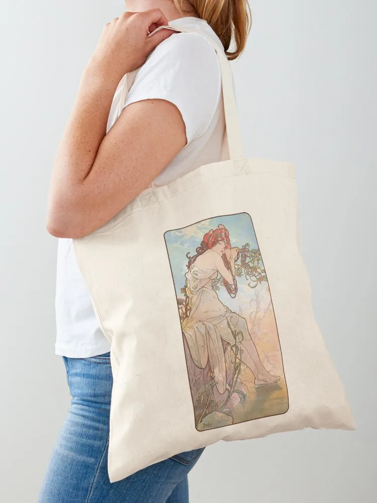 

Summer, by Alphonse Mucha. HIGH DEFINITION Tote Bag tote bag woman Beach bag Reusable bags tote bags men