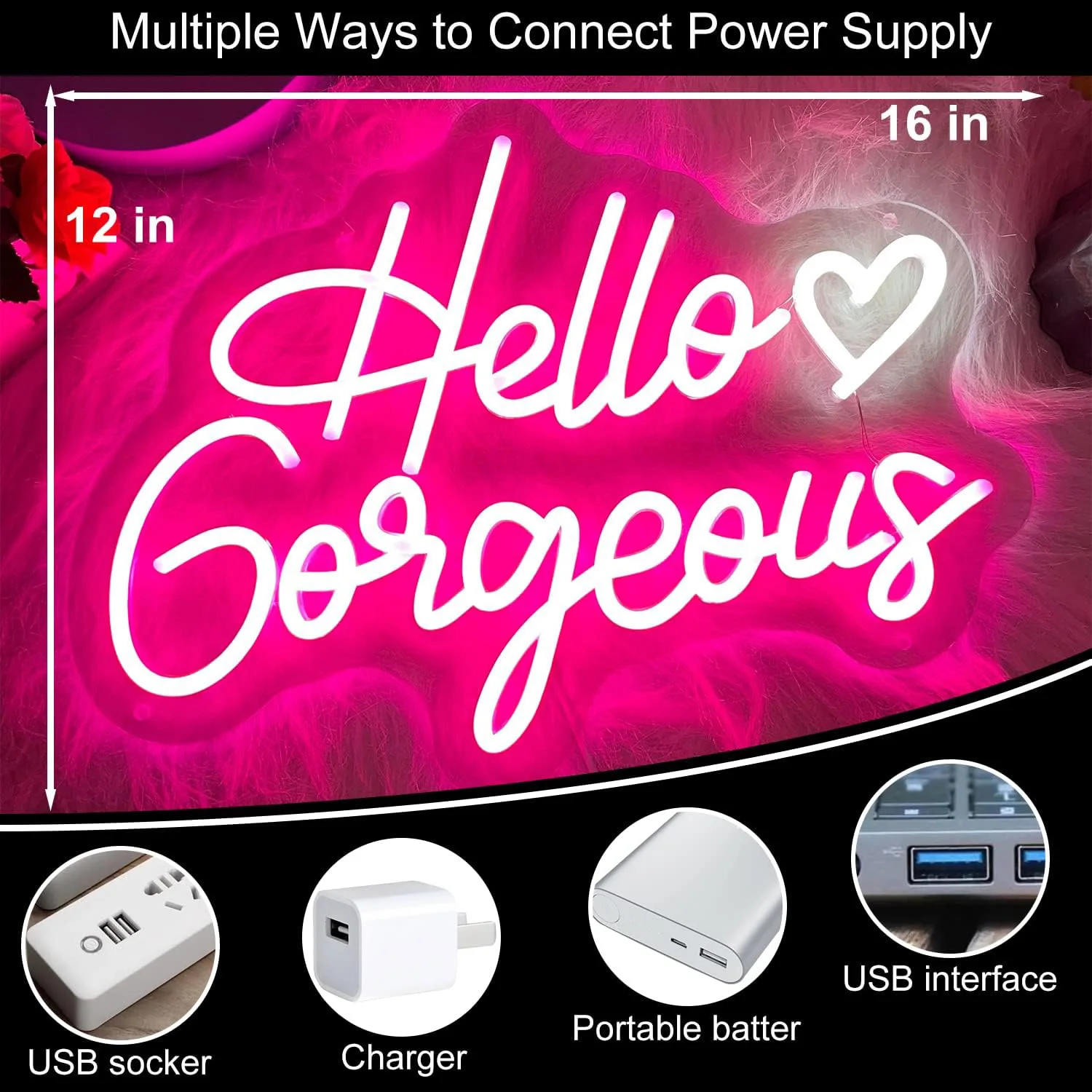 Hello Gorgeous: رومانسي وملفت للنظر على الطراز النيون، مثالي لتزيين غرفة النوم أو زاوية التجميل لضبط المزاج. مثالي #6