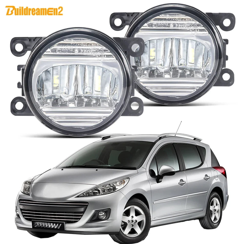 2 Pcs H11 Car Front Bumper Fog Light Assembly For Peugeot 207 2006-2012 30W LED Fog Daytime Running Lamp High Bright