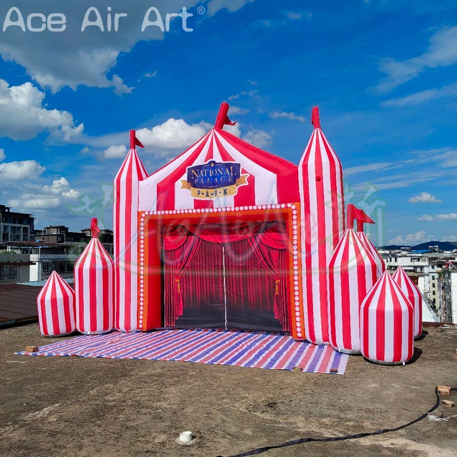 Outdoor Celebration Entrance Customizable Inflatable Red&White Striped Circus Arch for the Carnival Parade or Stage Backdrop
