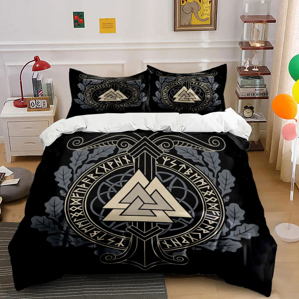 

Nordic Runes and Triangular Symbol Pattern Duvet Cover Set Digital Print Colorful Polyester Bedding with Zipper Closur for gifts
