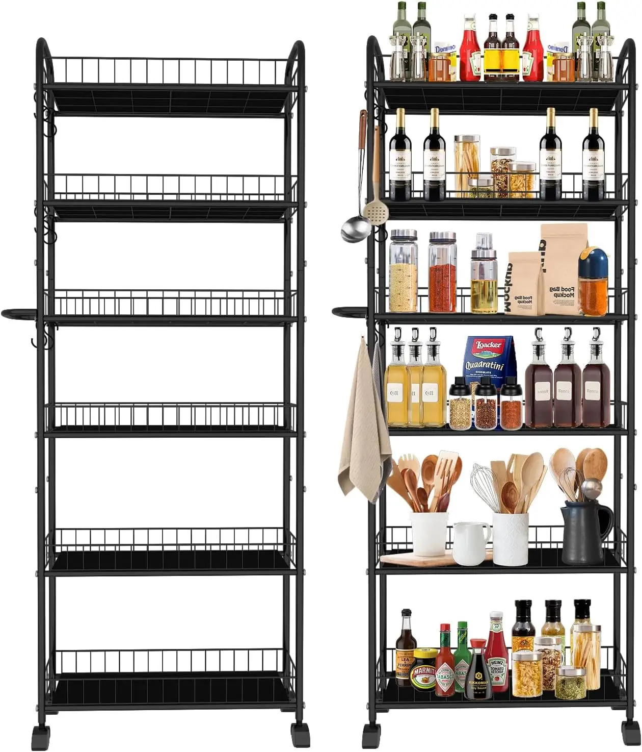 

Slim Rolling Cart,6-Tier Storage Cart With Handle, 6In Mobile Shelving Unit With Wheels, Metal Wire Storage Ra With Baskets For