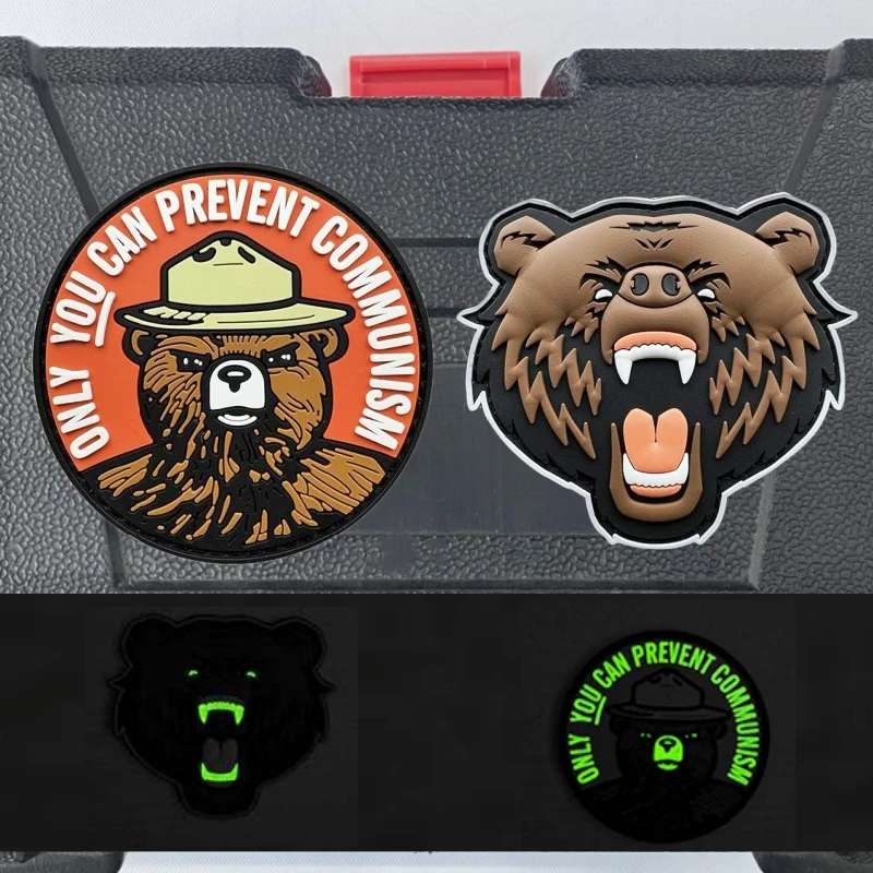 Bad Brown Bear PVC Morale Badge ONLY YOU CAN Hook and Loop Armband Emblem Animal Tactical Patches Backpack Accessories Stickers