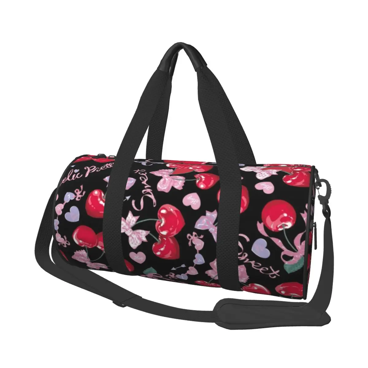

Round Large Capacity Cherry Print Travel Duffel Bag, Handheld travel bag, lightweight storage luggage bag