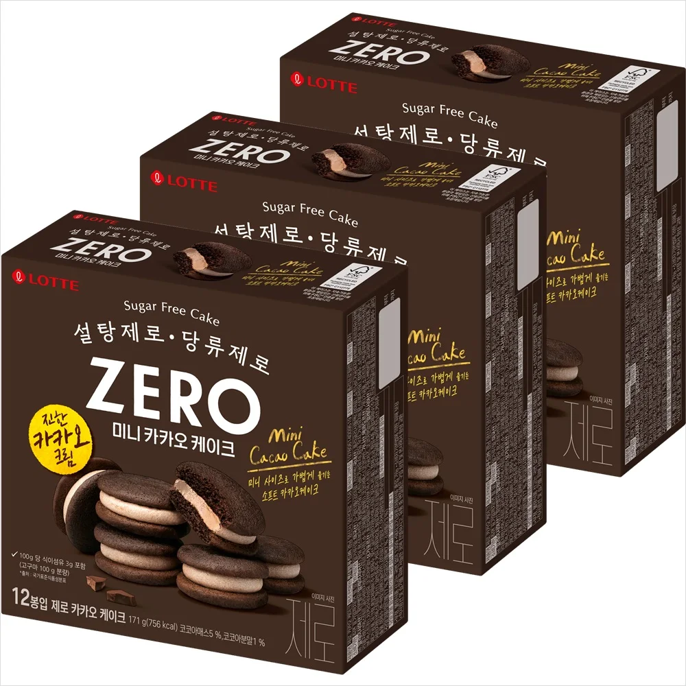 Lotte Zero Kakao Cake 171 g X 3 (Compre 2 juegos y obtenga 1000 ganan una larga vida útil)