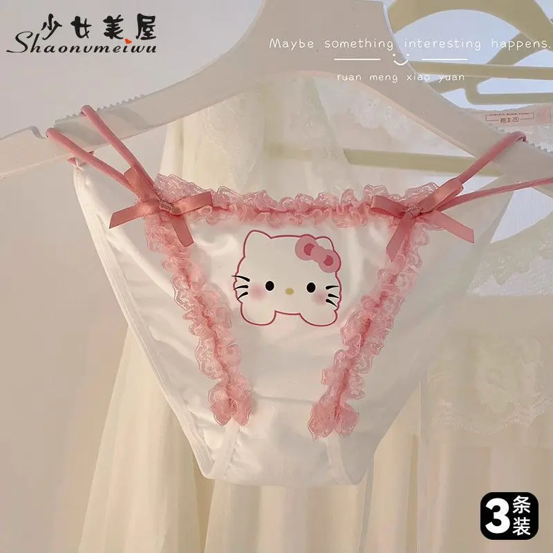 New Sanrio Hello Kitty Cartoon Innovation Cotton Underwear Women Anime Kawaii Low Waist Briefs Tie Sexy Girls Soft Student Gift