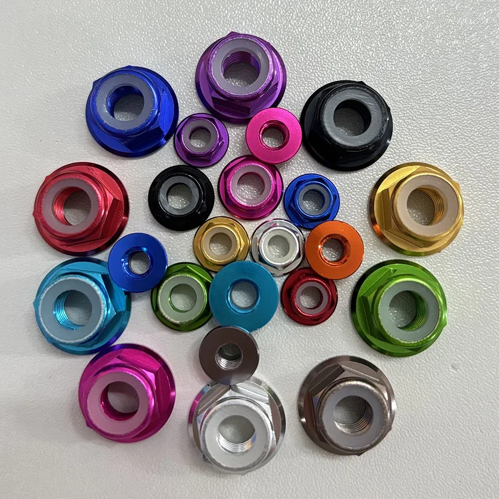 15pcs  Anodized Colourful Aluminum Flange Nylon Lock Nuts  M2 M2.5 M3 M4 M5 M6 M8 Self-locking Colourful Flange/hex Lock Nut