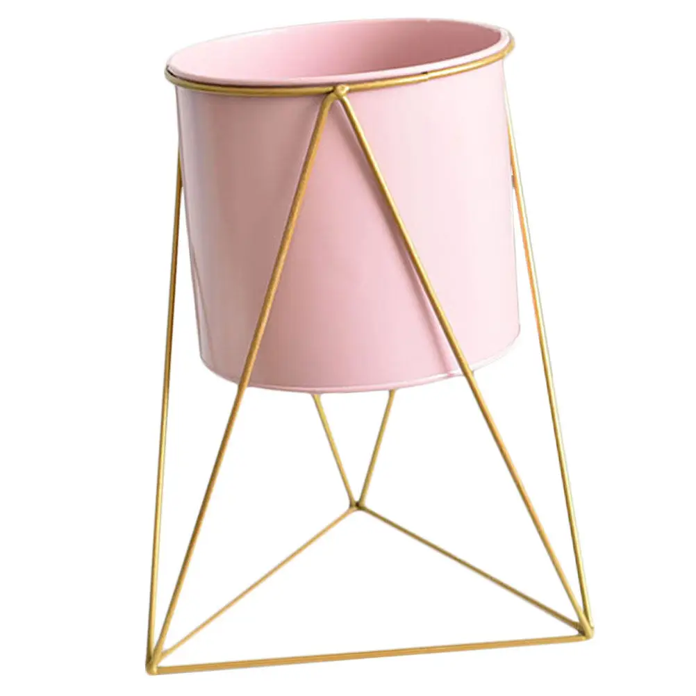1Pcs Nordic Style Large Retro Iron Flowerpot Rack Pink Succulent Plant Holder Home Desktop Creative Plant Pot Decoration