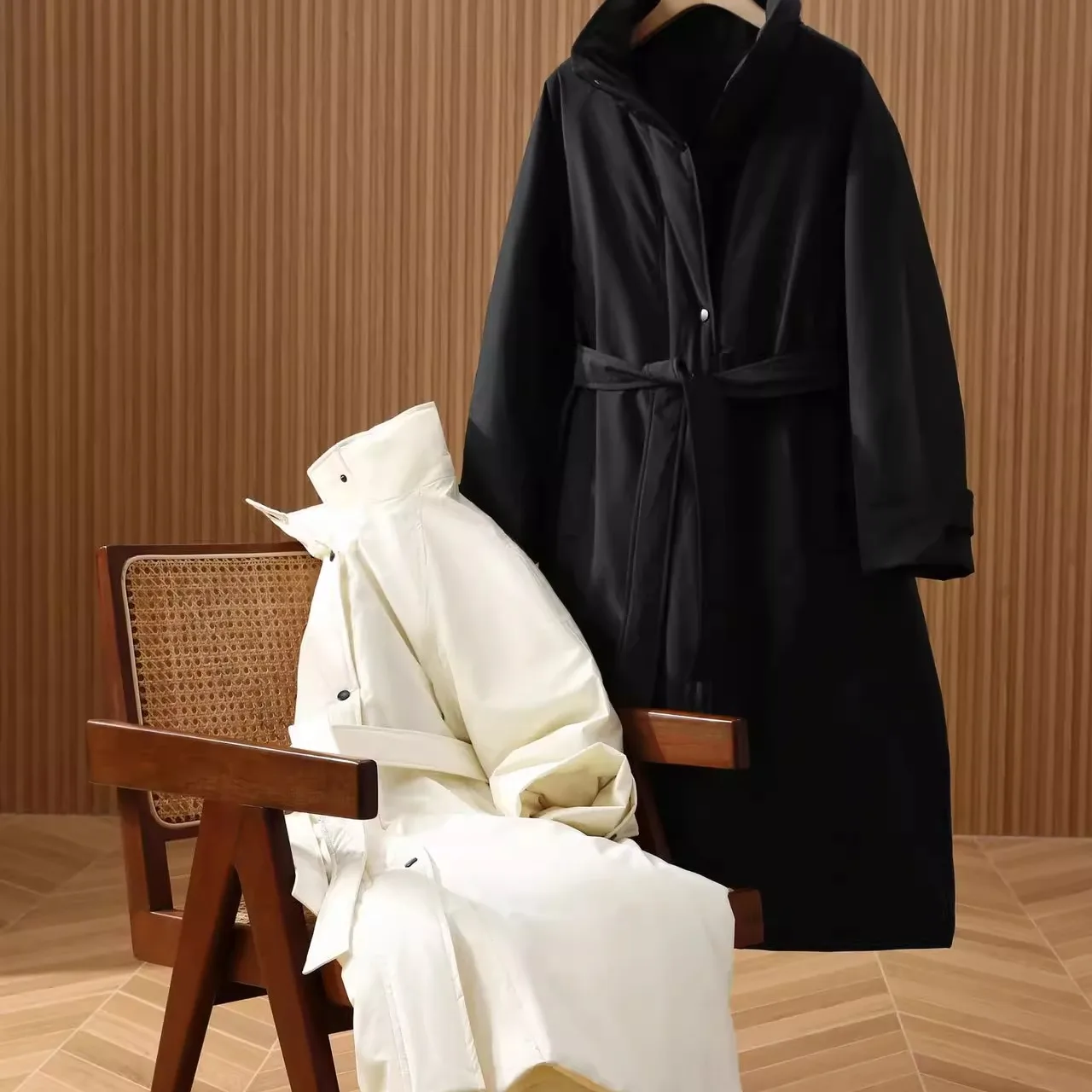 Women's Long down Jaet  Lapel Walking Quilted Goose down Winter Coat Thiened Commute Sle Mid-Length