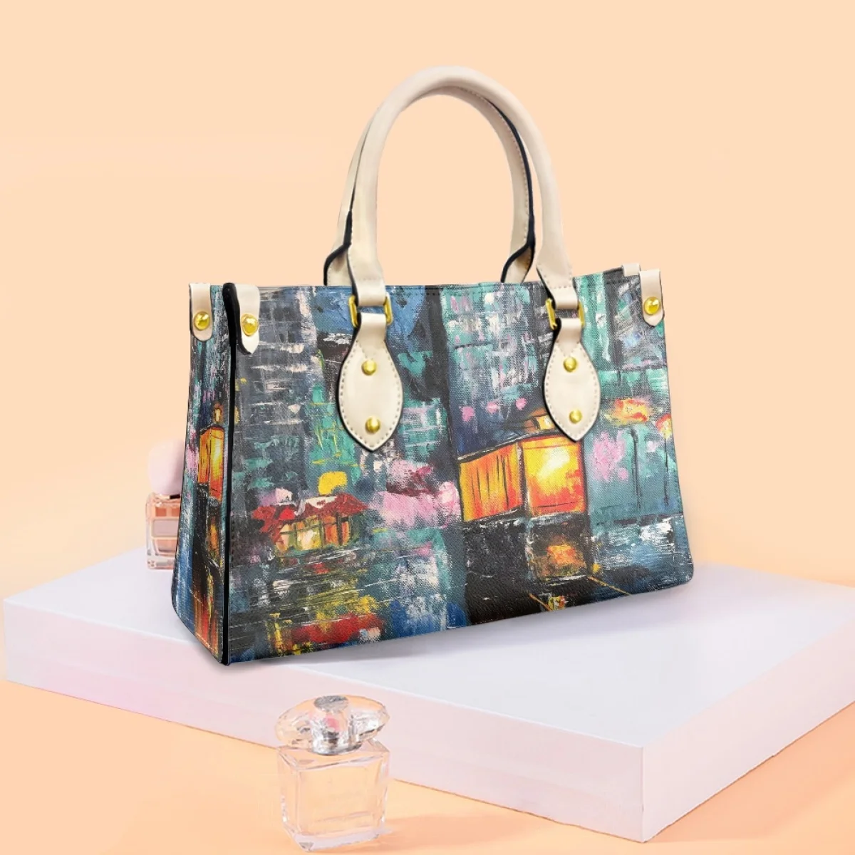 Retro Style Oils Ladies Hand Bag Elegant Women's Handbags Make Up Scenery Printing Ms. PU Bags Artistic Styles Outdoors