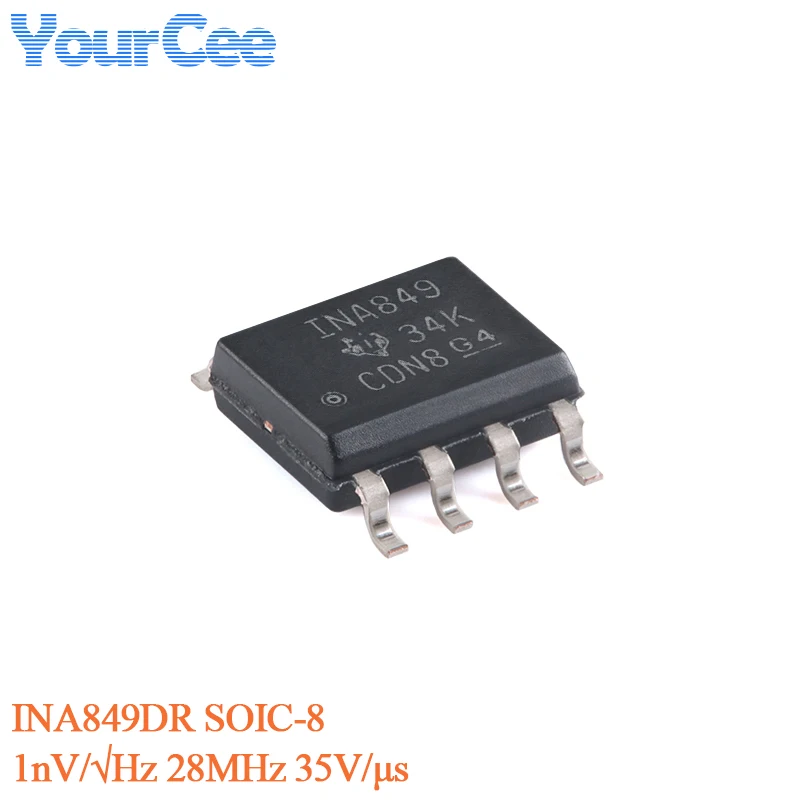 5pcs/1pc INA849DR SOIC-8 INA849 Ultra-Low Noise 1nV/√Hz High Speed 28MHz, 35V/μs Precision 35μV Instrumentation Amplifier Chip