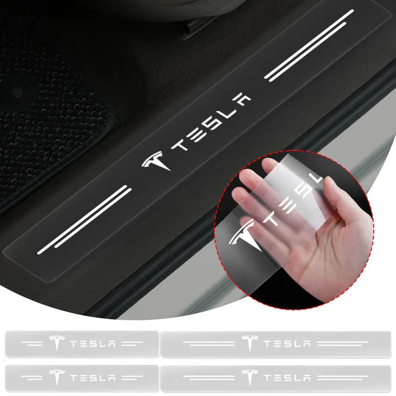 

Наклейки-защита на пороги автомобиля (4 шт.), прозрачные декоративные эмблемы для Tesla Model 3 2021 S X Y Style Roadster Invader