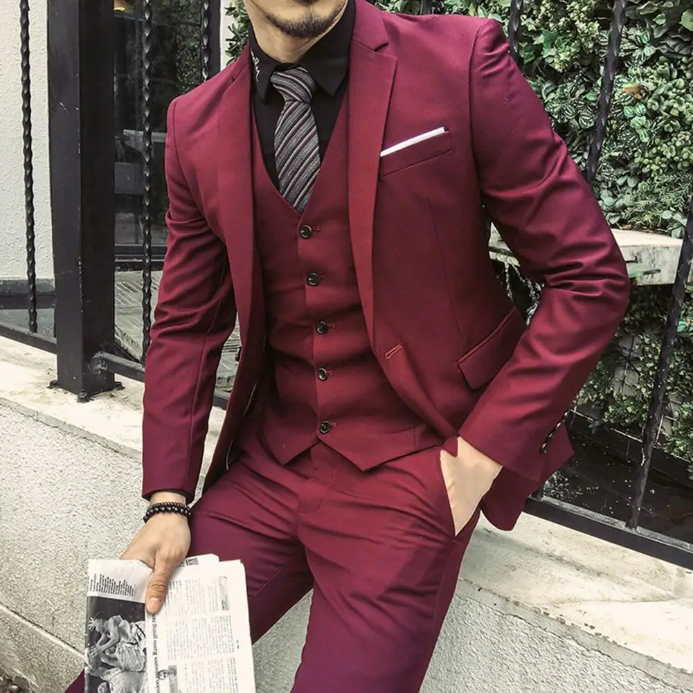 Formal Groom Wedding Suit Men Three-piece Suit Men Slim Fit Suit Wedding Suit Set Sleek Solid Color Slim Fit Blazer Pants Vest