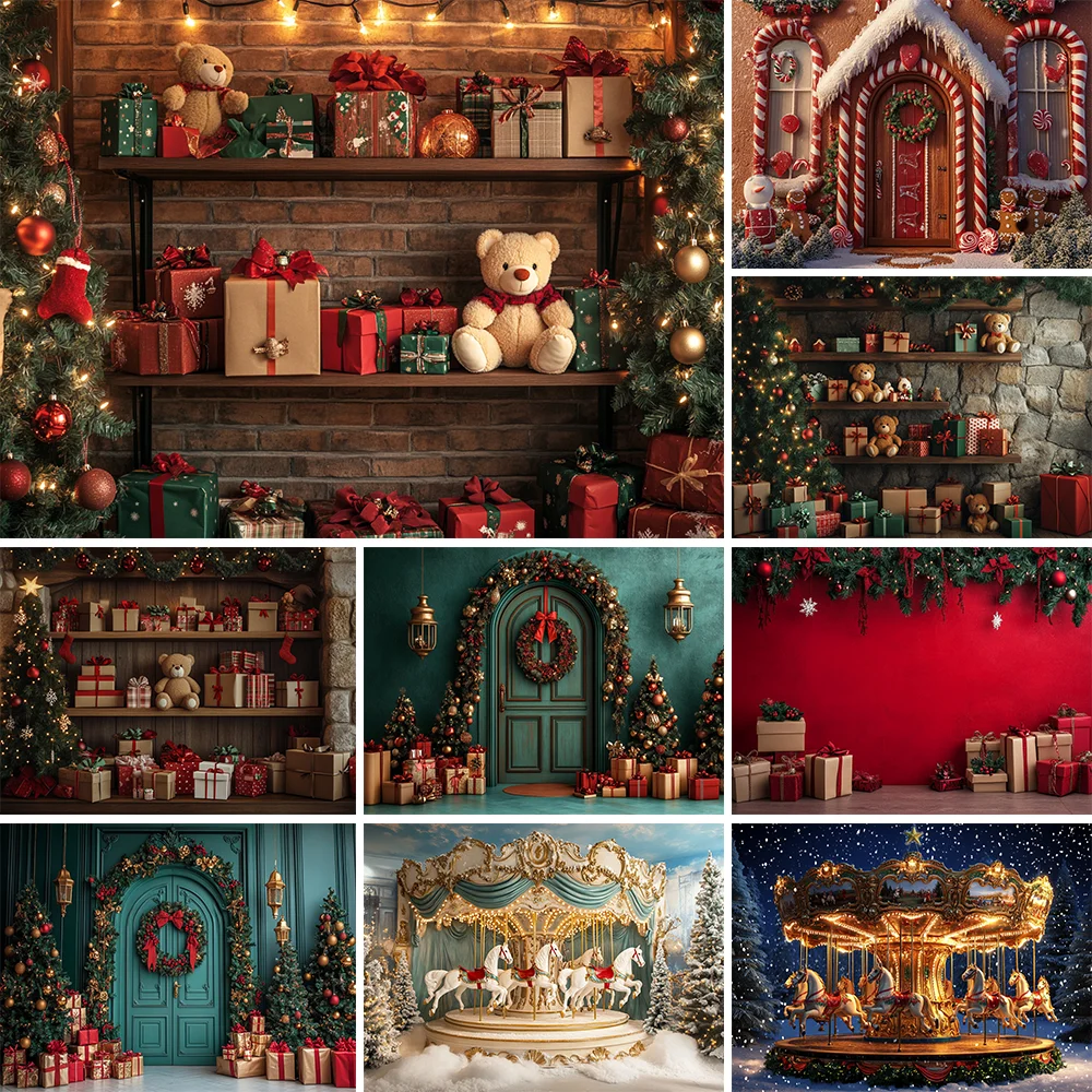 

Photography Background Christmas Tree Cute Bear Decoration Backdrop Baby Kids Xmas Holiday Party Prom Studio Props