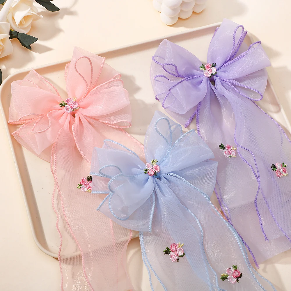 

Korean Children's Braided Hairpin Embroidered Floreal Hair Accessories Princess Girl Ponytail Headdress Top Clip For Kids