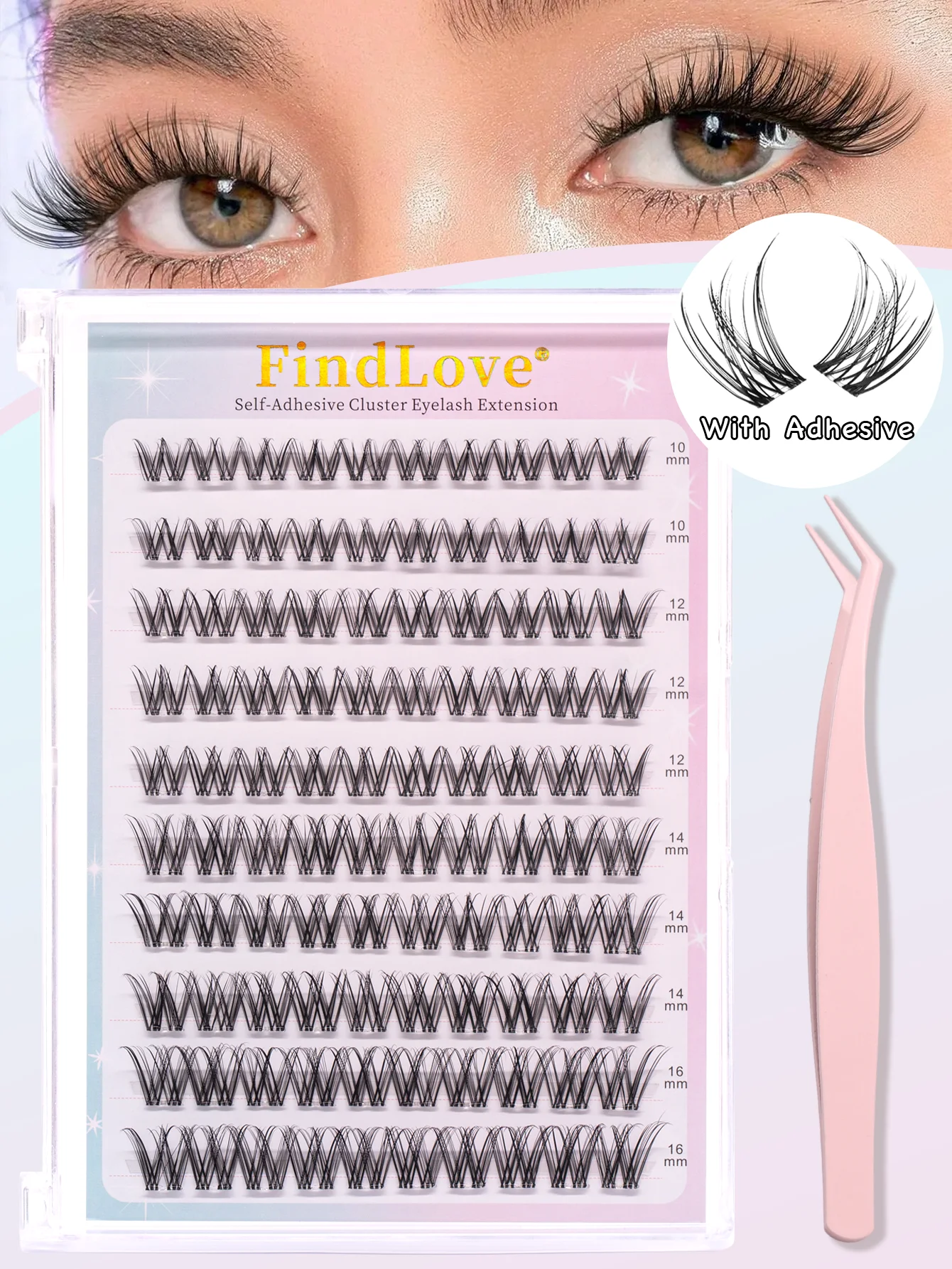 100 Uds pestañas prepegadas grupos de pestañas naturales 10-16mm DIY juego de extensiones de pestañas con pinzas pestañas autoadhesivas esponjosas y tenues