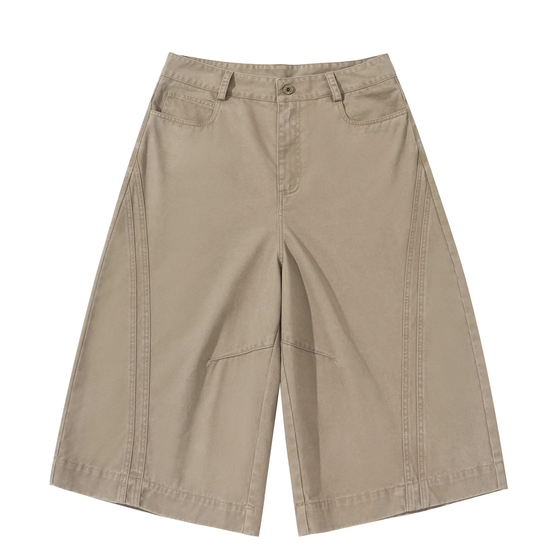 Summer 2026 Japanese Retro Washed Patchwork Workwear, Men's Loose Wide Leg, Seven Point Casual Pants Trend