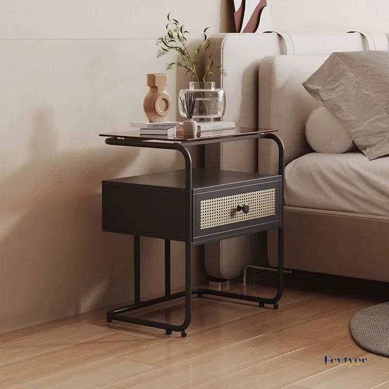 DSA Living Room Shelf Sofa Side Locker with Drawer Simple Glass Home Storage Cabinet Balcony Reading Table