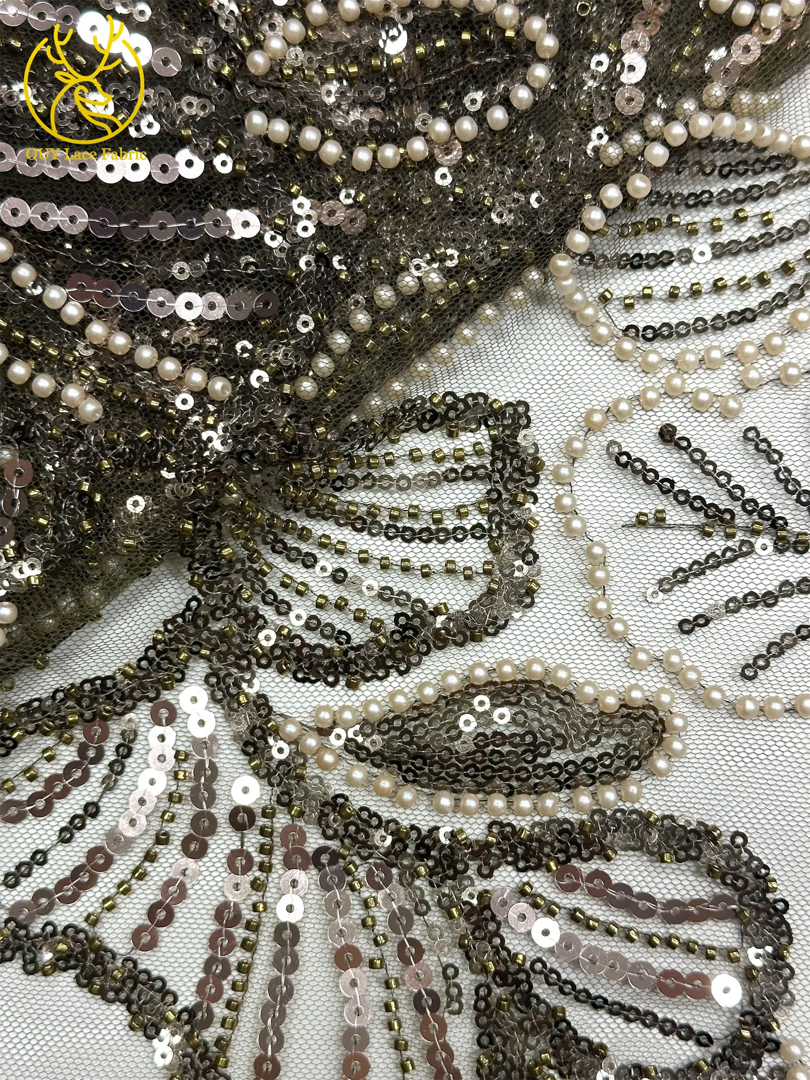 Afrikanischer Pailletten-Perlen-Spitzenstoff 2026 Französischer Nigerianischer Tüll Bestickter Spitzenstoff für Damen-Partykleider Nähmaterial – Detail 28