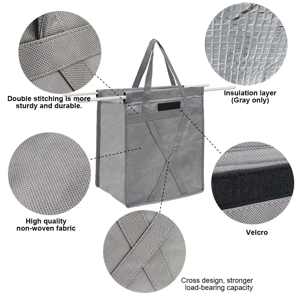 Portable Non Woven Grocery Tote, Reusable Grocery Shopping Cart Bags with COOLER Bag & Egg Foldable Trolley Bag