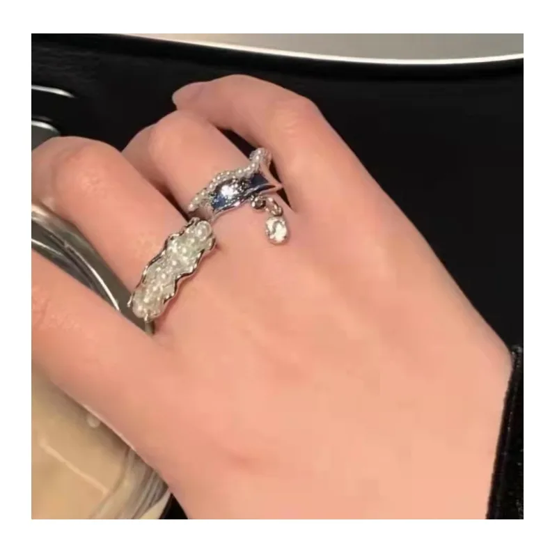 

Vintage Inlaid Zircon Pendant, Pearl Lace Ring, Women's Ring, Pearl Ring, New Trendy Index Finger Ring.