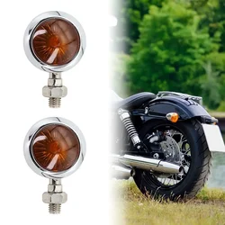 2PCS Universal Metal Retro Motorcycle Turn Signal 12V Indicator Light Black Chrome Bullet Running Lights Lamp Amber Blinkers