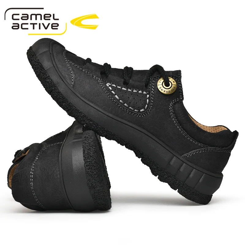 Camel Active New Men\'s Casual Shoes Genuine Leather Spring/Autumn Outdoors Rubber Sole Lace-up Breathable Black Men Sneakers