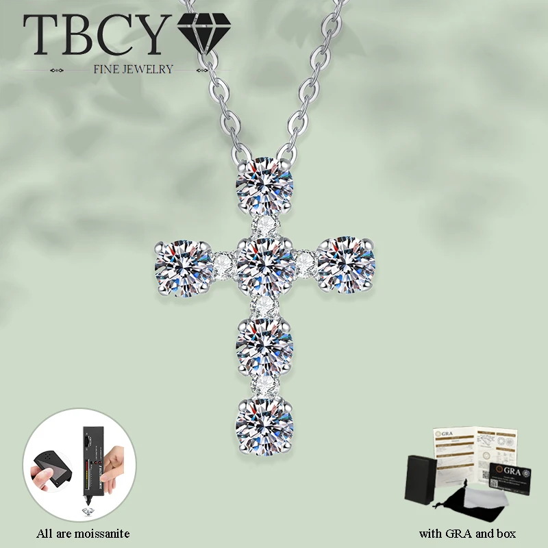 

TBCYD 3.5mm Full Moissanite Cross Pendant For Women Original 925 Silver Chain with GRA 18k Plated Sparkle Diamond Jewelry Gift