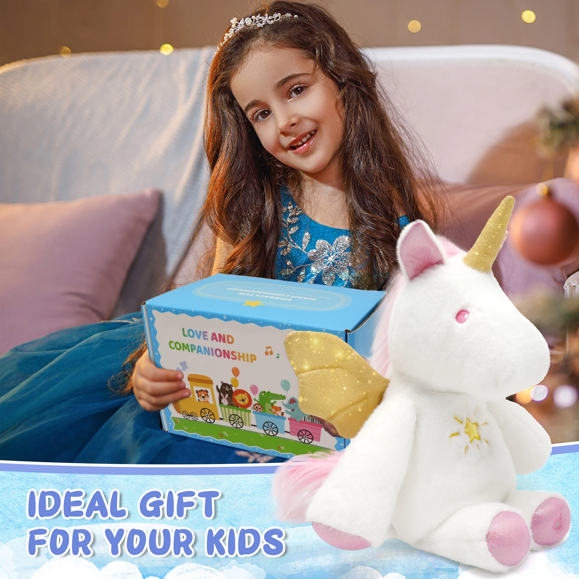 Juguete de peluche de unicornio Musical con Control remoto, caja de regalo de Animal de peluche suave, regalo de Pascua y Navidad para niños y niñas