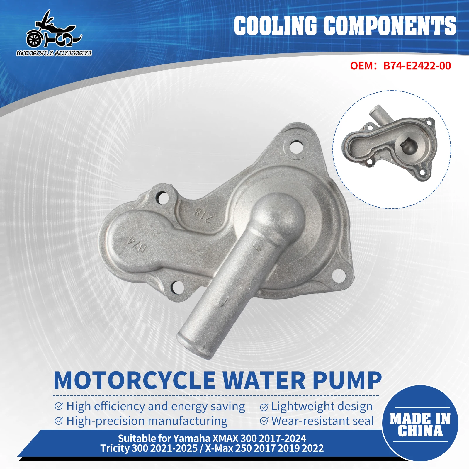SJ Motorcycle Engine Water Pump Assembly For Yamaha XMAX 300 2017-2024 Tricity 300 2021-2025 X-Max 250 B74-E2422-00