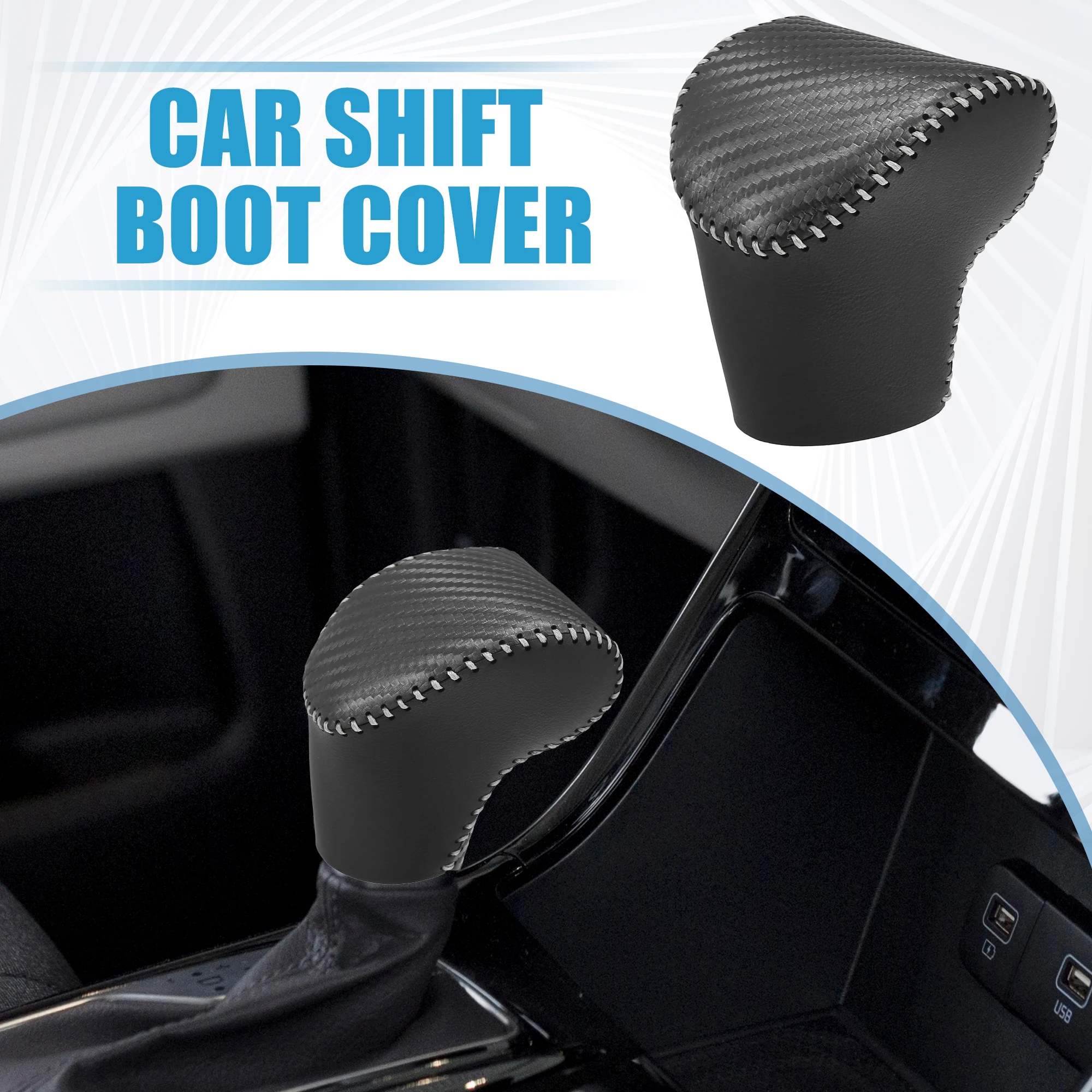 UXCELL Car Shift Boot Cover Gear Knob Shifter Boot for KIA Sorento 2020-2023 Faux Leather Gray Stitches Carbon Fiber Pattern