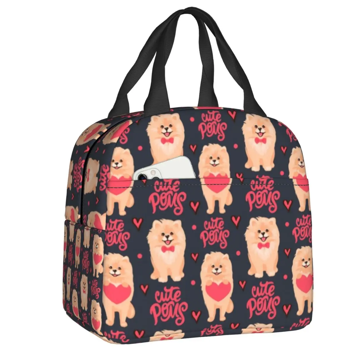 

Love Pomeranian Dog Pattern Insulated Lunch Bag for Women Portable Spitz Puppy Cooler Thermal Bento Box Office Work School