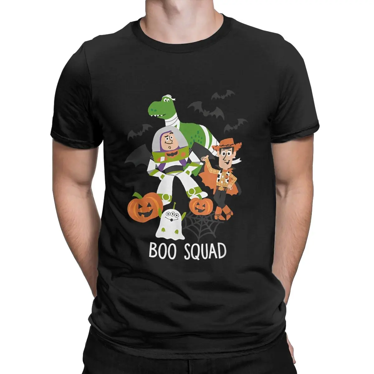 Toy Story Halloween T Shirts Men Pure Cotton Humor T-Shirt O Neck Boo Squad Cartoon Sketch Tee Shirt Short Sleeve Tops New