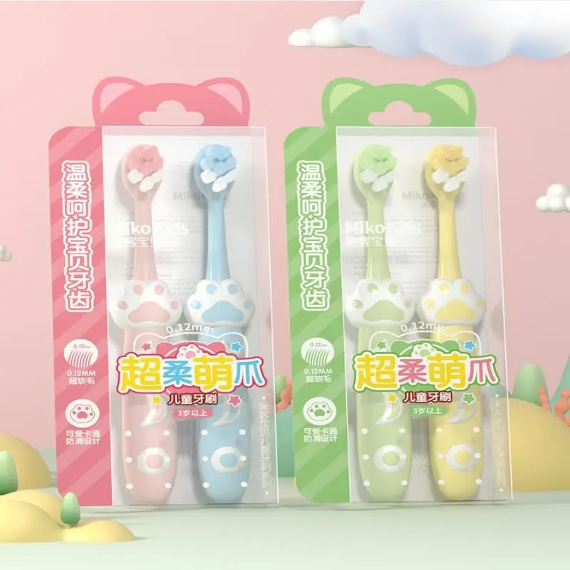2PCS Soft Bristles Kids Toothbrushes Cat's Paw Shaped Child Cartoon Toothbrush For Kids 3+ Years