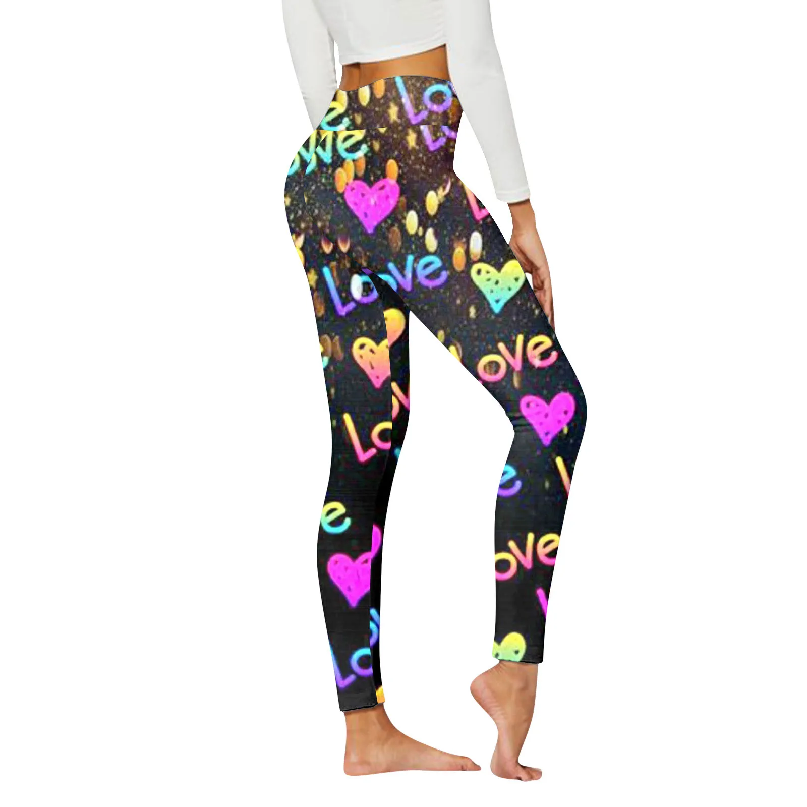 Valentine Day Leggings Women Bubble Butt Push Up High Waist Yoga Trousers Colorful Heart Print Elastic Workout Gym Sport Pants