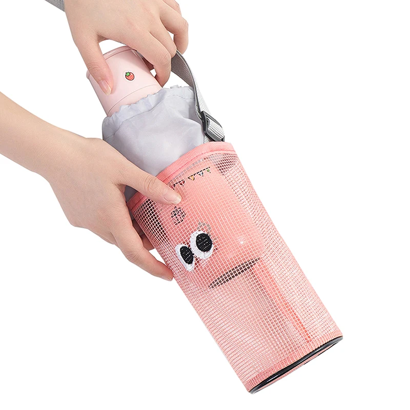 Bolsa deportiva de estilo coreano para botellas de agua, funda con correa ajustable para el hombro, bolsa de malla con cordón para botellas de agua, 1 unidad