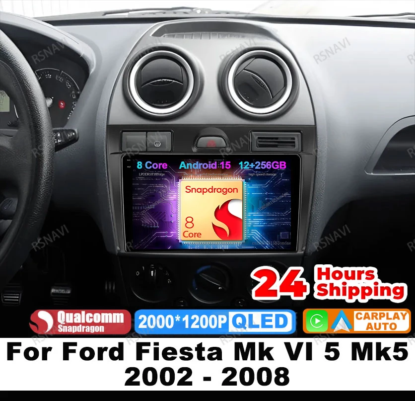 

Car Radio Android 15 For Ford Fiesta Mk VI 5 Mk5 2002 - 2008 Navigation QLED Autoradio DSP 5G WIFI Head Unit GPS Multimedia DVD