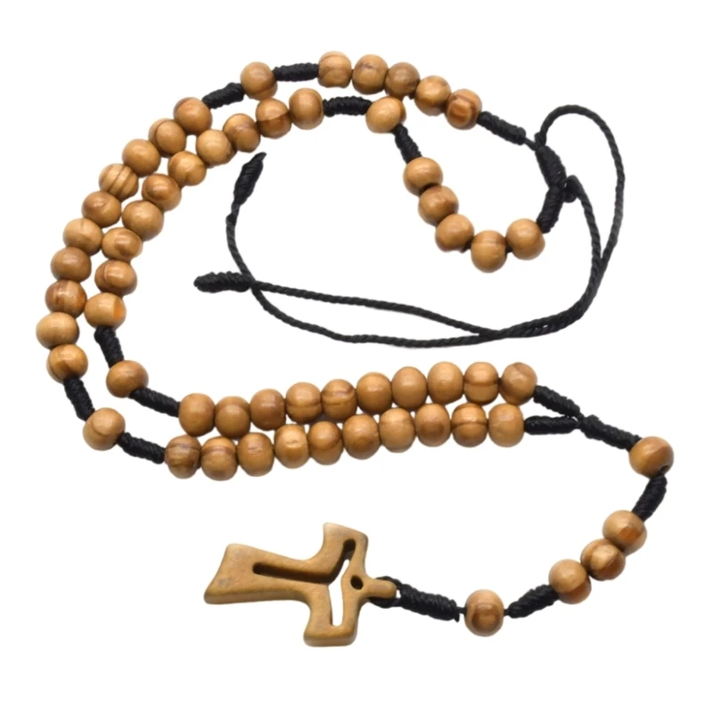 Classical Beads Rosary Necklace with Hollowed Crosses Pendant for Christian Believers and Fashion Enthusiasts