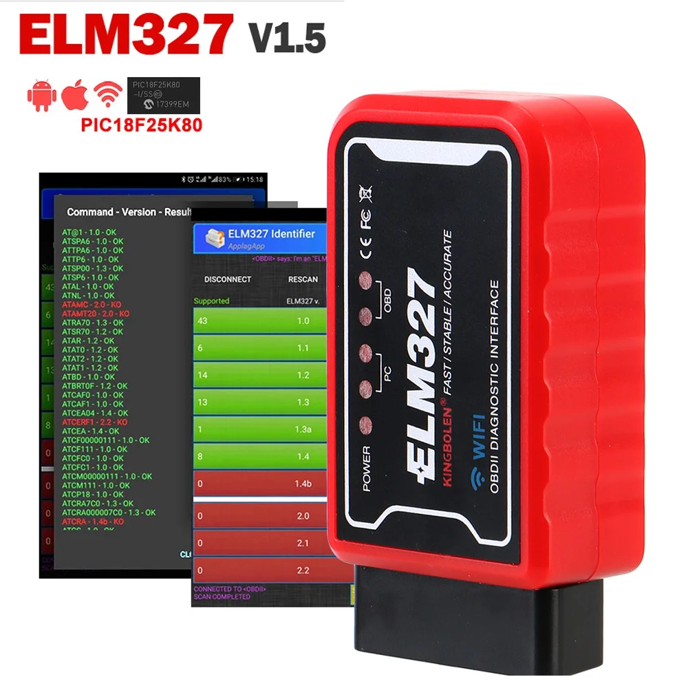 ELM 327 V 1.5 ICAR2 OBDSCAN ELM327 WiFi/Bluetooth V1.5 PIC18F25K80 Chip OBDII Diagnostic Tool For Android/IOS