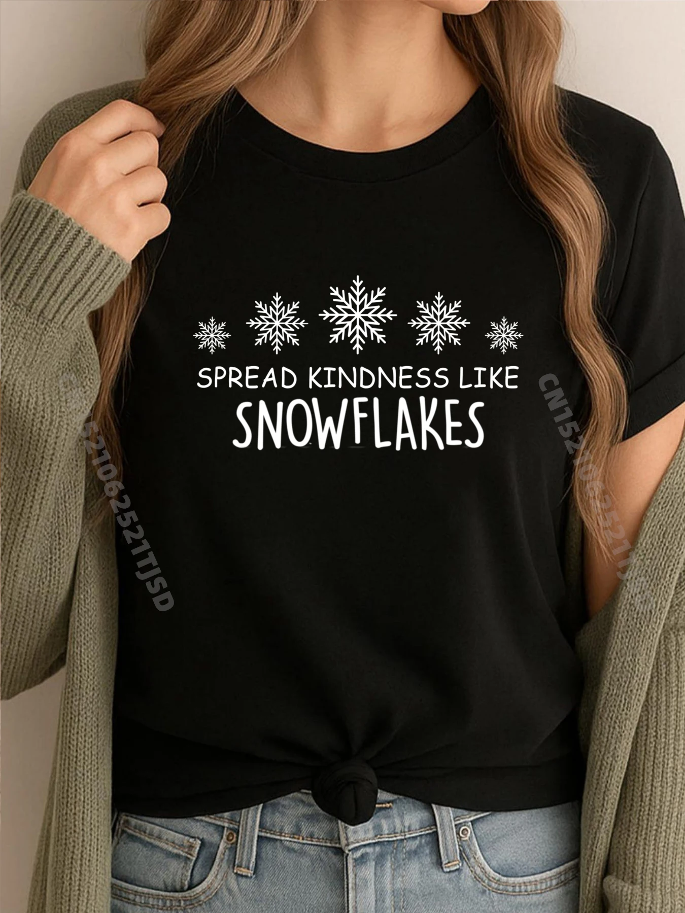 

Xmas Themed Spread Kindness Like Snowflakes Merry Christmas Graphic Tees Designer Clothes Woman