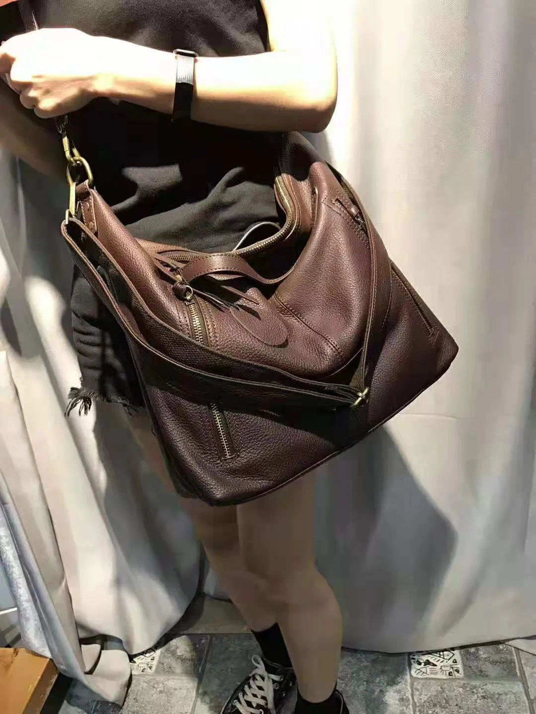 Lichee Genuine Leather Women Shoulder Messenger Handbag High Quality Casual Cowhide Crossbody Hobo Bag Female Soft Handle Bag