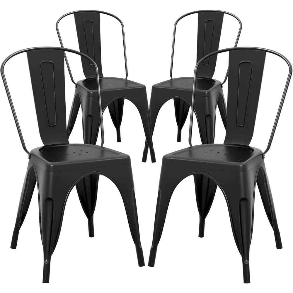 

Metal Dining Chairs Set of 4, 18 Inch Stackable Industrial Kitchen Tolix Side Chairs with Detachable High Back for Dining Room,
