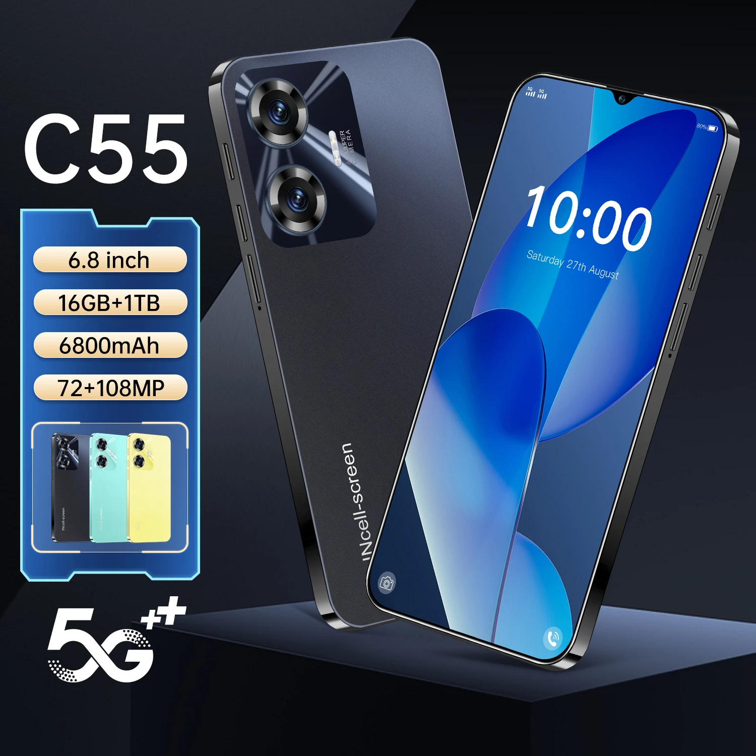 2025 Original global version C55 Smartphone 5G 6.8 inch HD Screen Snapdragon 8 gen3 Android Camera 108MP Cell Phone celular