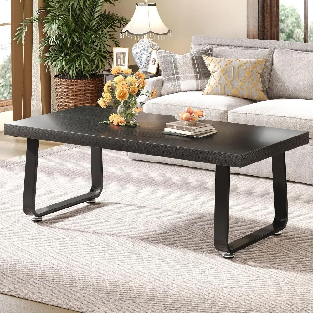 

Black Coffee Table, Industrial Wood and Metal Legs Center Table, Modern Minimalist Rectangle Cocktail Table for Living Room,