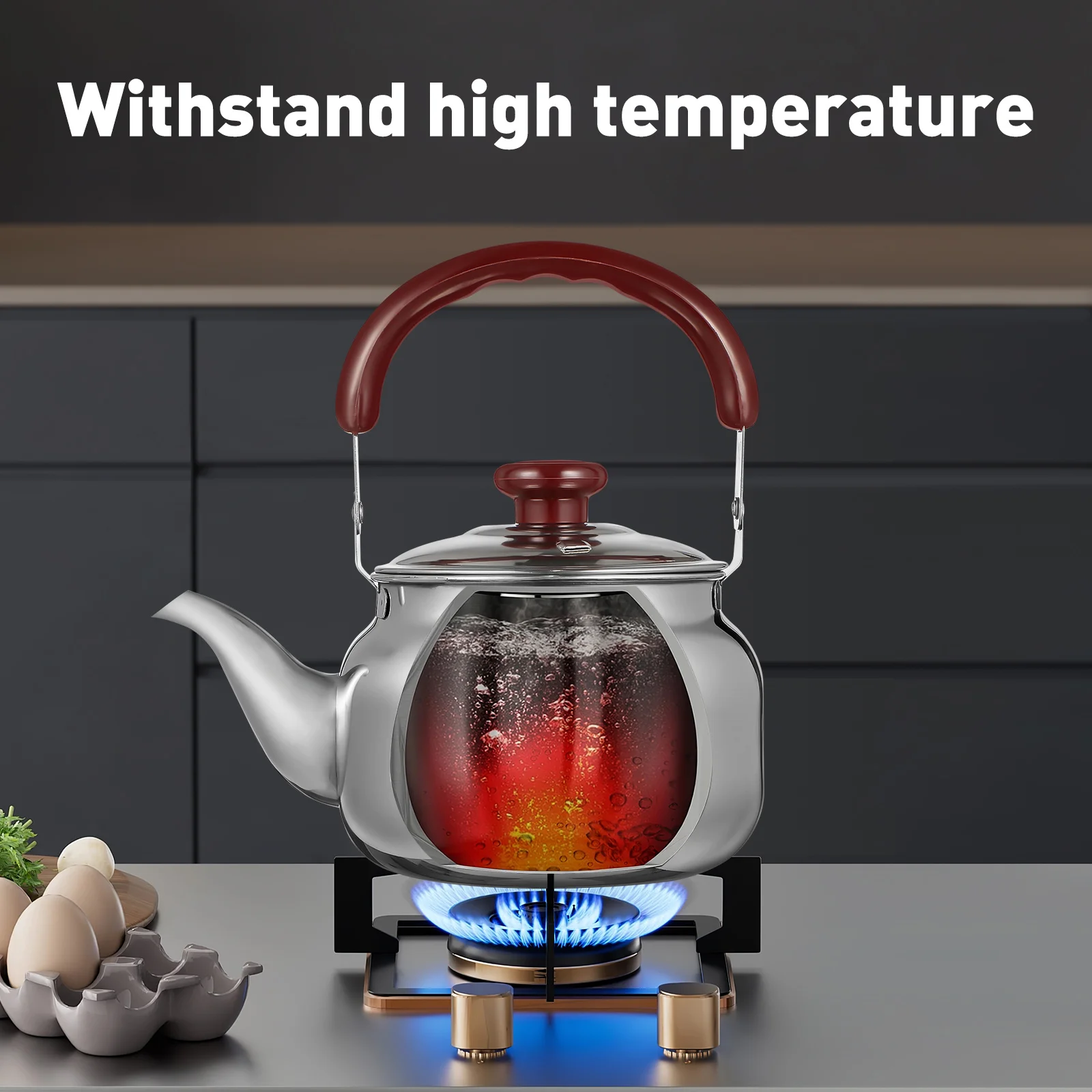 

Stainless Steel 1000ml Whistling Kettle Thickened Teakettle for Stove Top Induction Cookers Fast Heating Water Kettle