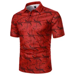 Men Short Sleeve Polo Shirt Sailing Pattern Digital Print Pattern Men Tops Streetwear Casual Fashion Men Lapel Polo Shirt