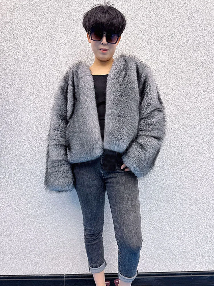 

ZADORIN High Quality V Neck Thick Warm Faux Fur Coats Woman Clothes Winter Casual Furry Jacket Coat for Woman Fur Top Outerwears
