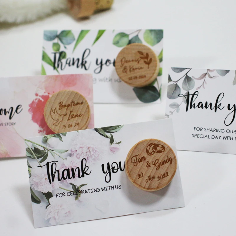 Personalized Engraved logo Wood Wine Stopper Cork Bottle Toppers With Thank You Card Party Wedding favors Gifts Wedding Souvenir