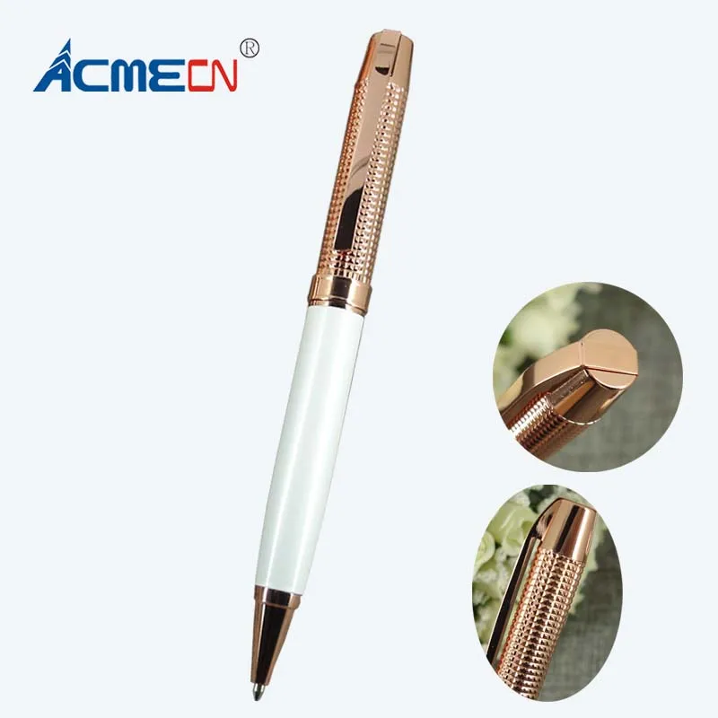 ACMECN High Rose Gold and White Ballpoint Pen Unisex Hi-tech Checker Pattern Luxury 40g Metal Heavy Ball Pen Writing Stationery