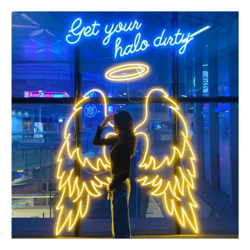 (Customized) dropshippingdesign led neon light name custom drop angle wings neon sign